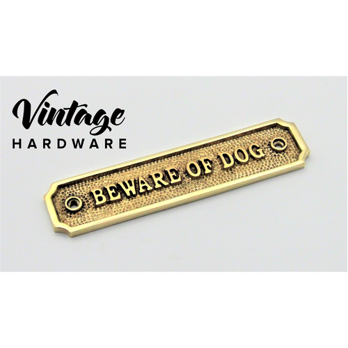 POLISHED BRASS "BEWARE OF DOG" SIGN, MEDIUM 142x32mm