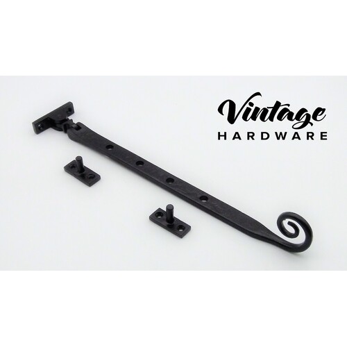 MATT BLACK, BASE FIX, MONKEY TAIL CASEMENT WINDOW STAY (IRON)
