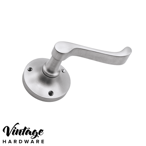 SATIN CHROME VICTORIAN LEVER ON ROUND ROSE
