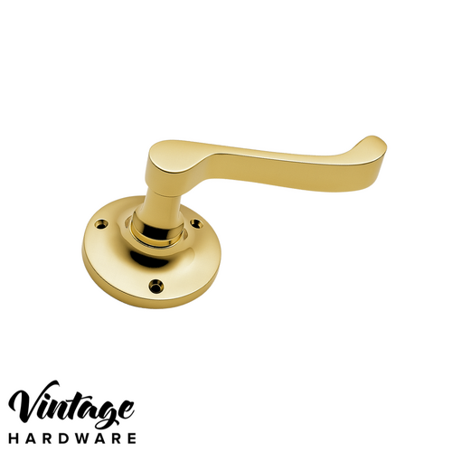 POLISHED BRASS VICTORIAN LEVER ON ROUND ROSE