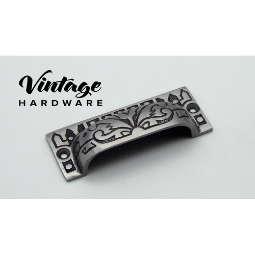 CAST IRON, POLISHED METAL, ORNATE RECTANGLE, DRAWER PULL