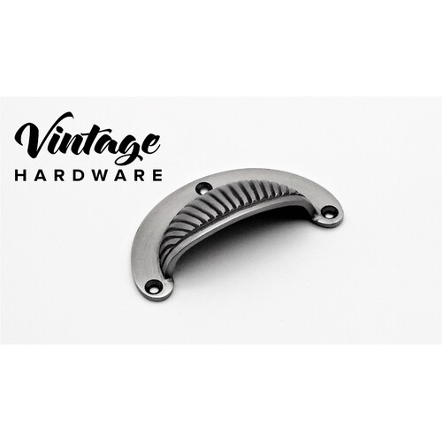 CAST IRON, POLISHED METAL, FLUTED, DRAWER PULL