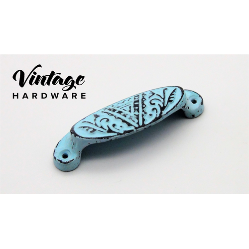 DISTRESSED BLUE, IRON, OVAL DRAWER PULL