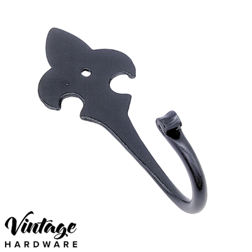 MATT BLACK, IRON, FLEUR DE LIS, SINGLE COAT/HAT HOOK