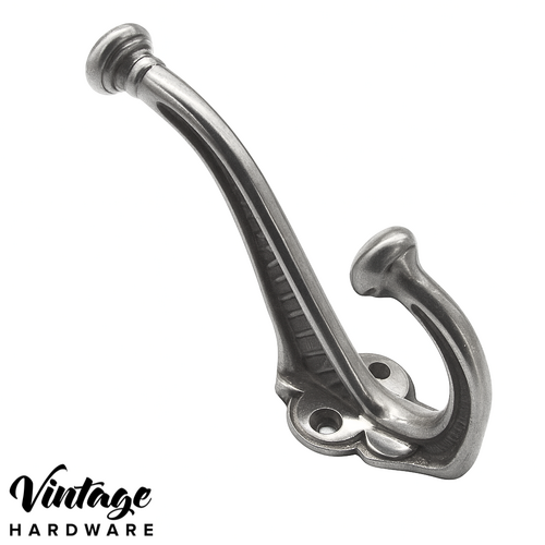 POLISHED METAL WITH ANTIQUE FINISH ON IRON, EDWARDIAN HAT & COAT HOOK